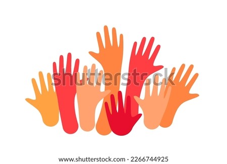 Many hands up icon over white illustration