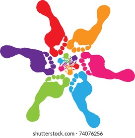Many hands and legs connecting