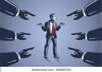 Many Hands Pointed at Businessman, Business Illustration Concept of Blaming People for Failure