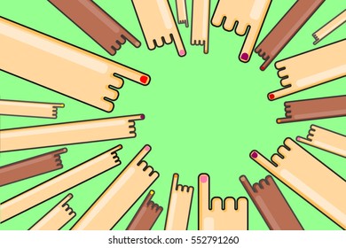 many hands pointing at... vector