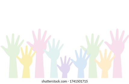 Many hands are pulled up (work, vacancies, help, society). Vector image, icon.
