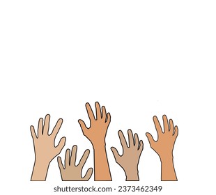 many hands reaching up concept. get, want, concert, party, group