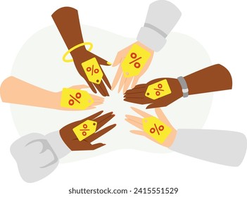 Many hands sharing discount illustration