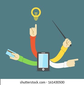 Many hands smart phone concept
