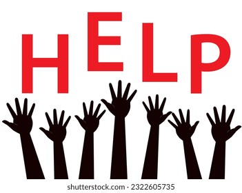 Many hands up. Support, help. Vector icon