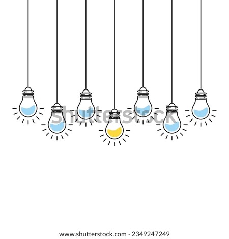many hanging lightbulbs like unique idea. simple lineart style trend modern graphic stroke art design isolated on white. concept of think outside the box or bright rays in night or smart illumination