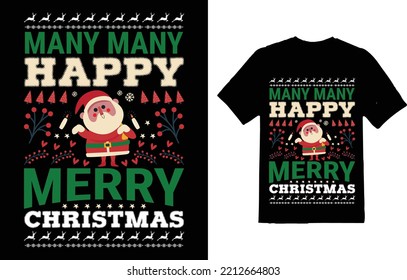 MANY MANY HAPPY MERRY CHRISTMAS T-SHIRT