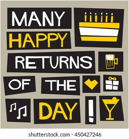 MANY HAPPY RETURNS OF THE DAY (Vector Illustration in Flat Style Poster Design)