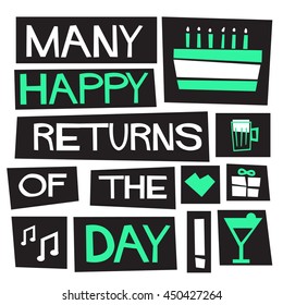 MANY HAPPY RETURNS OF THE DAY (Vector Illustration in Flat Style Poster Design)