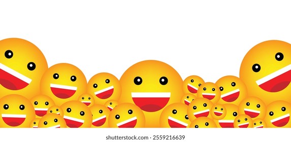 Many Happy Smileys Background Place for Text. Emoticons advertisement or announcement vector art