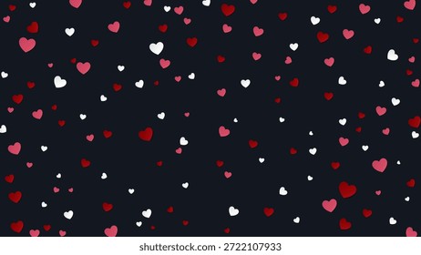 Viele Herzkonfetti regneten auf schwarzem Hintergrund grafische Illustration. Alles Gute zum Valentinstag.