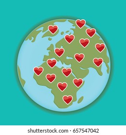 Many heart on the world. Vector illustration EPS10.