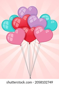Muchos globos de forma cardíaca en la ilustración de fondo rosa