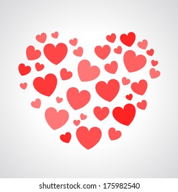 Many Heart Shapes within One Big Heart Shape. St. Valentine's Day Vector Illustration in EPS 10