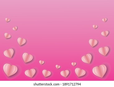 Muchos corazones de escarabajos arrojando sobre un fondo rosado