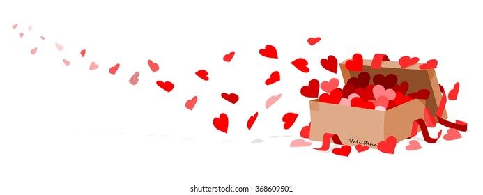 Many hearts fly away from the opened box
