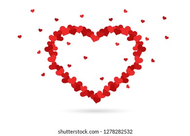 Many hearts in the shape of a big heart. Isolated on a white background. Love symbol. Red color. Icon or logo. Valentine's day. Cute simple modern design. Flat style vector illustration.