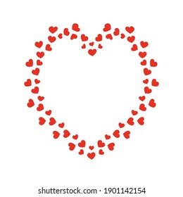 Many hearts in the shape of a big heart. Isolated on a white background. Love symbol. Red color. Icon or logo. Valentine's day. Cute simple modern design. Flat style vector illustration.