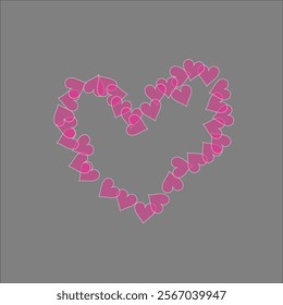 Many hearts in the shape of a big heart. Isolated on a gray background. Love symbol. Pink color. Icon or logo. Postcard Valentine's day. Cute simple modern design. Flat style vector illustration.