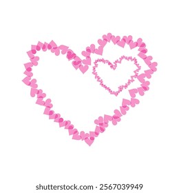 Many hearts in the shape of a big heart. Isolated on a white background. Love symbol. Pink color. Icon or logo. Postcard Valentine's day. Cute simple modern design. Flat style vector illustration.