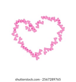 Many hearts in the shape of a big heart. Isolated on a white background. Love symbol. Pink color. Icon or logo. Postcard Valentine's day. Cute simple modern design. Flat style vector illustration.