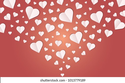 Many hearts vector icon, White heart on the red background, Paper cut of heart shape, Logo of valentine day and love symbol.
