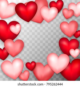 Many Hearts. Vector Illustration of Love Objects over Transparent Background.
