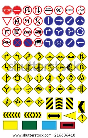 Many  highly detailed and fully editable vector Traffic-Road Sign Collection.