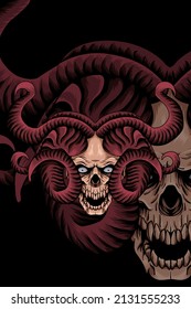 Many horned skull vector illustration