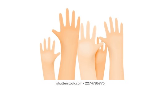 Many human hands up 3d illustration