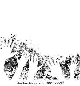 Many human hands raised isolated vector illustration. Charity and help, volunteerism, social care and community support concept