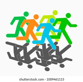 many humans group silhouette with shadow run to write vector illustration.