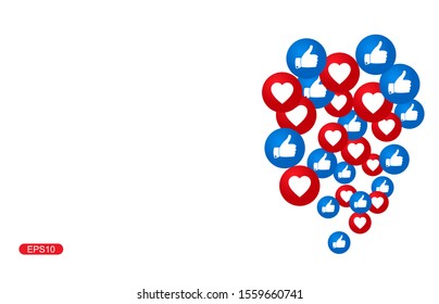 Many icons like and appreciate emojis, vector illustrations in 3D style