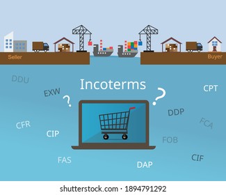 many incoterms to choose when buying goods online or from e-commerce platform vector