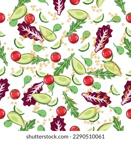 Muchos ingredientes para ensalada de verduras en fondo blanco. Patrulla