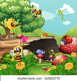 Many insects in the garden illustration