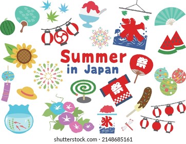 Many Japanese summer icons and illustrations