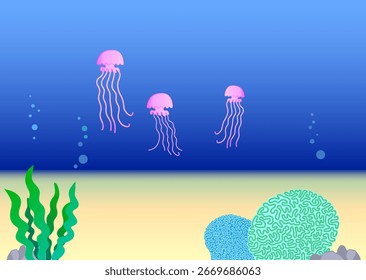 Muchas medusas bajo el mar, diseño de Vector.