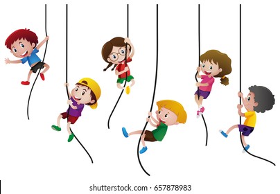 Many Kids Climbing Up The Rope Illustration