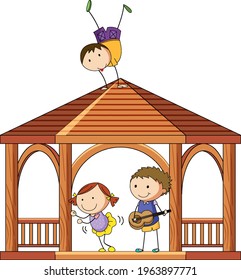 Many kids doing different activities in gazebo  illustration