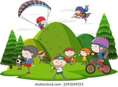 Many Kids Enjoying Different Sports Vector illustration
