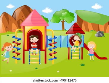 Many kids at playground at daytime illustration