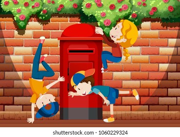 Many kids playing on the road illustration
