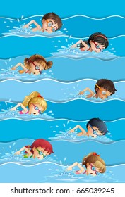 Many kids swimming in pool illustration