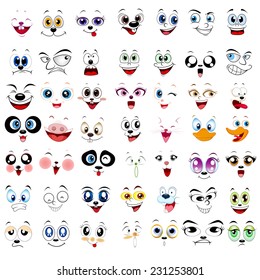 Many kind of illustration of faces on a white background