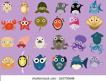 many kind of sea animals in flat design