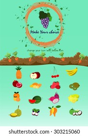 Many kind of Tropical Fruit in flat design  
