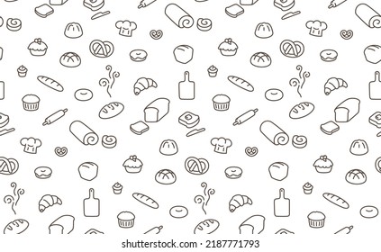 Many Kinds Of Bread Seamless Pattern Gift Wrap Wallpaper Background Kawaii Doodle Flat Cartoon Vector Illustration