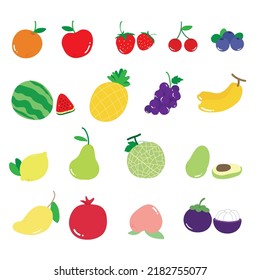 many kinds of fruit, 
hand drawn
