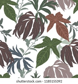 Many kinds of  leaves. Graphic vector seamless pattern. Simple and effective for fabrics, interior and prints.